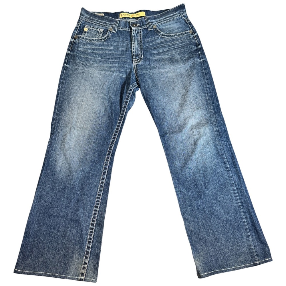 Big Star Vanguard Blue Jeans/Buckle/BKE 36x33 Loose Fit Bootcut Distressed Pants